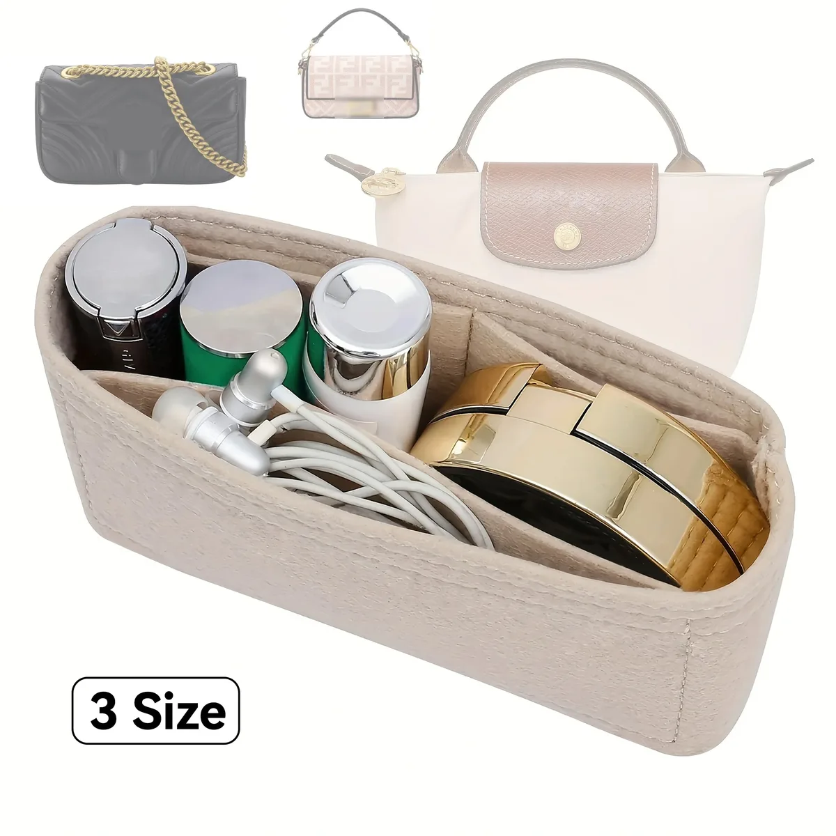 sac à main en feutre souple portable pour femme, accessoire de voyage, organisateur de maquillage