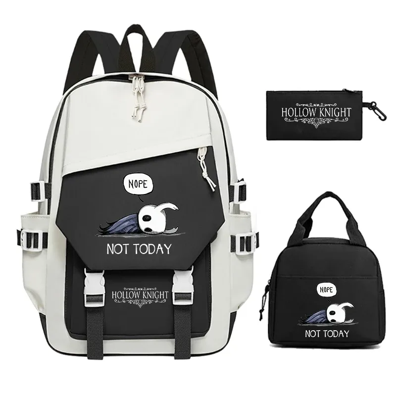 sac dos nylon hollow knight motif dessin animé blanc noir décontracté 20 35 litres bandoulière arquée fermeture éclair usage voyage école sport