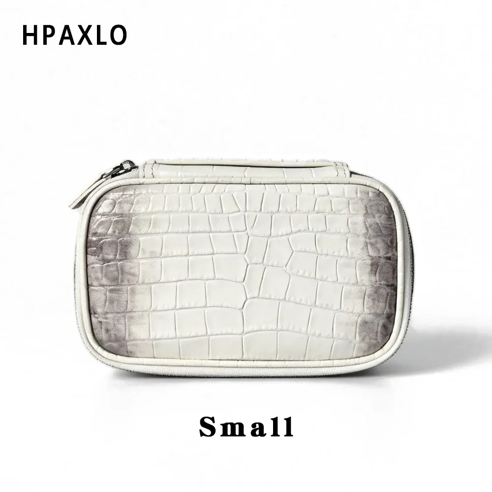 nouvelle trousse de toilette en cuir véritable à motif crocodile, organiseur de voyage, sac à main portable, pochette de rangement pour maquillage avec initiales