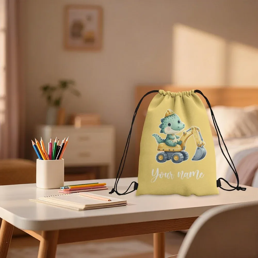 sac à dos personnalisé avec nom/texte dinosaure et excavateur, sac de sport personnalisé, sac de voyage léger, sac de rangement pour salle de sport, 12 couleurs