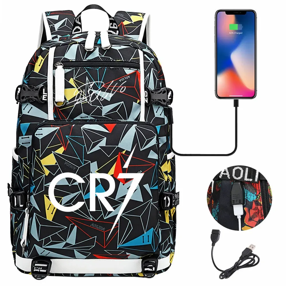 football star cr7 usb grande capacité étudiant mochila femmes hommes ordinateur portable voyage sac à dos garçons filles enfants retour à l'école livre sacs