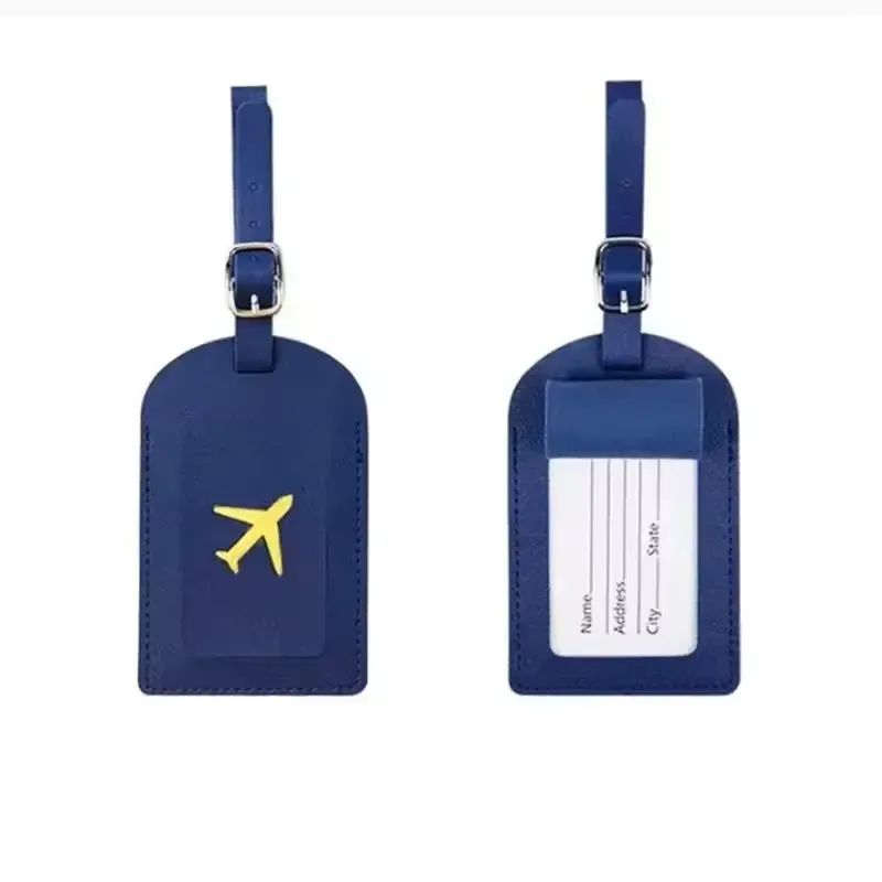 nouveau porte-étiquette en cuir estampé pour bagages d'affaires, étiquette d'adresse pour valise, étiquette d'identification pour cartable, clip pour nom et adresse, accessoires de voyage
