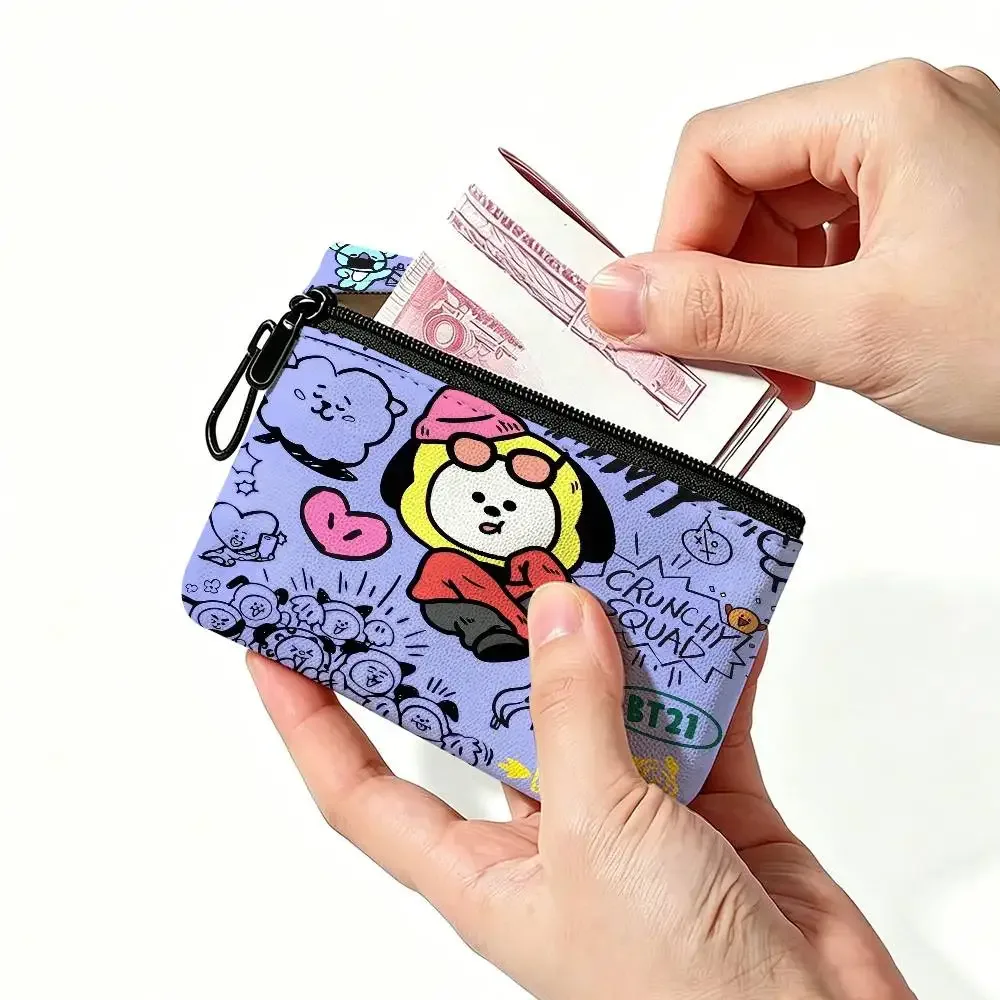 petite bourse à monnaie mignonne bt21 en tissu oxford, pochette de rangement multi-usages pour clés, cartes, pièces de monnaie