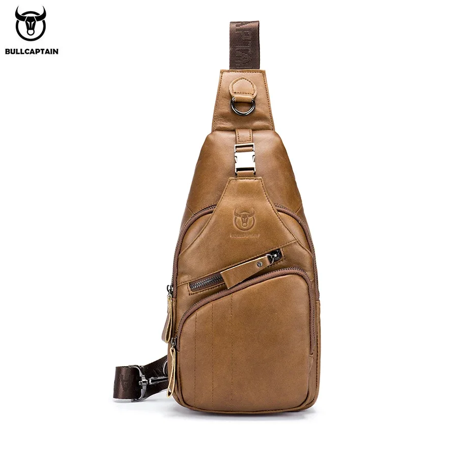 bullcaptain sac en cuir véritable sac de poitrine hommes mode style décontracté sac à bandoulière affaires grande capacité en cuir bagages pour hommes