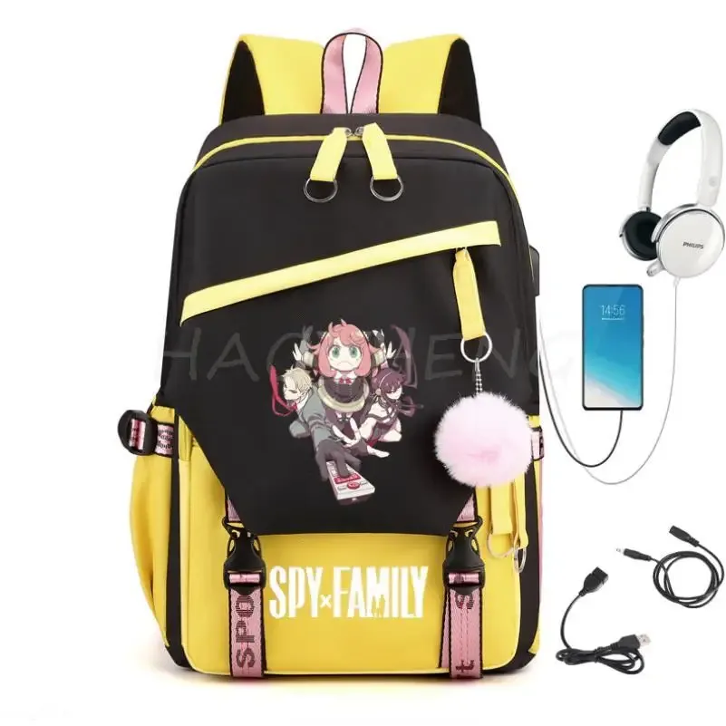 sac à dos familial éventuelles y x pour adolescents, charge usb, rose, voyage, sac à dos en toile pour étudiants, anya forger, cartables pour garçons et filles