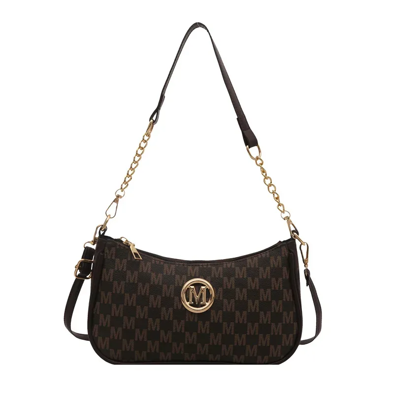 vintage style handbag crossbody bag, gold letter 'm' design pu leather shoulder messenger bag, synthetic leather tote bag, purse