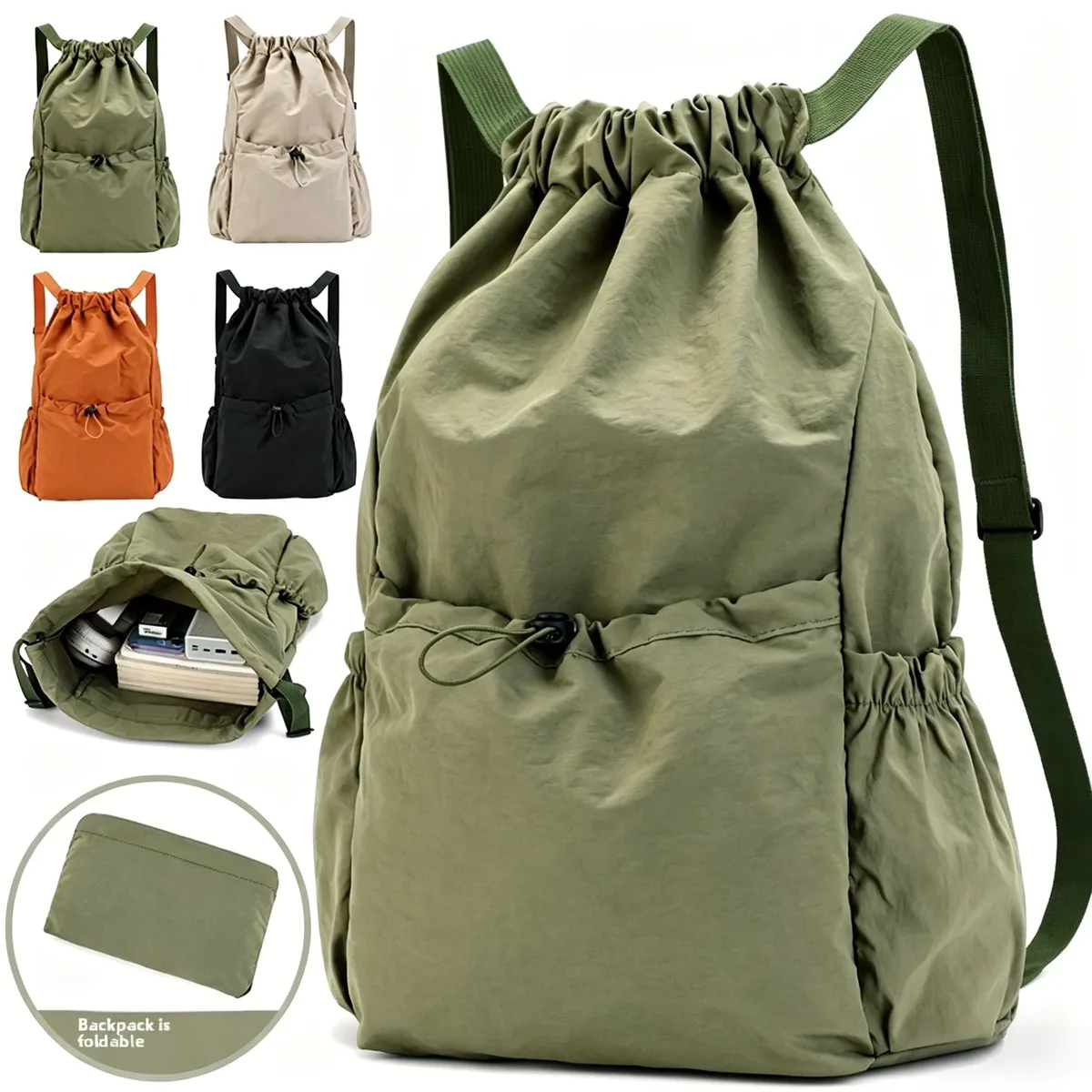 sac à dos léger et tendance avec cordon de serrage : sac de sport imperméable de grande capacité pour l'école, les livres, les activités de plein air, les voyages