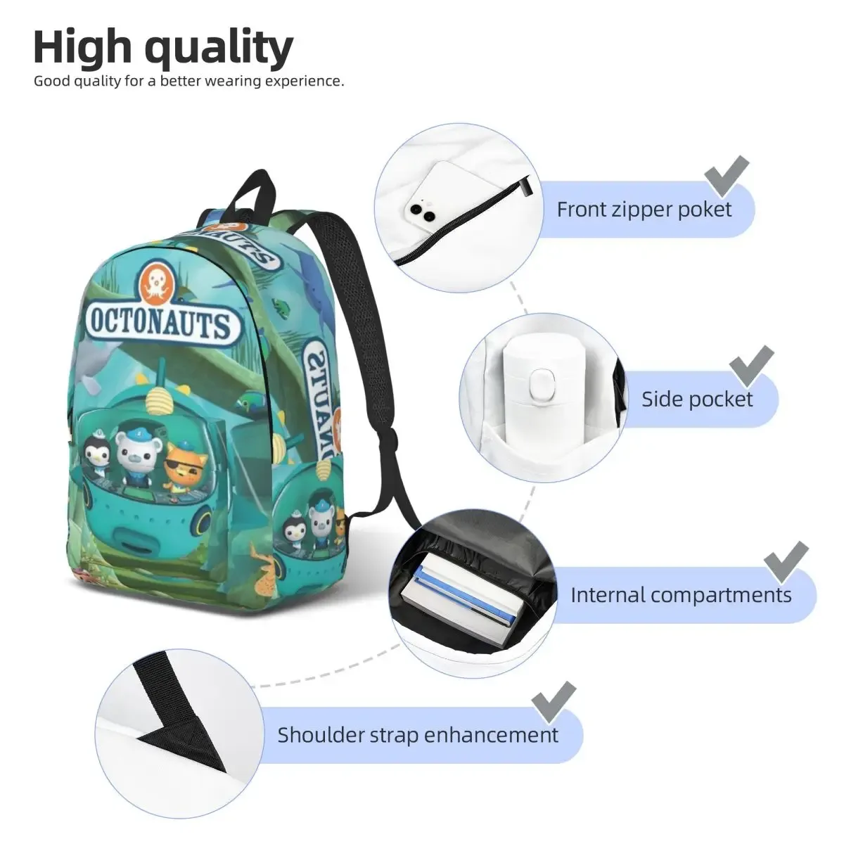 sac à dos octonauts pour hommes et femmes, sac à bandoulière tendance pour étudiants et professionnels