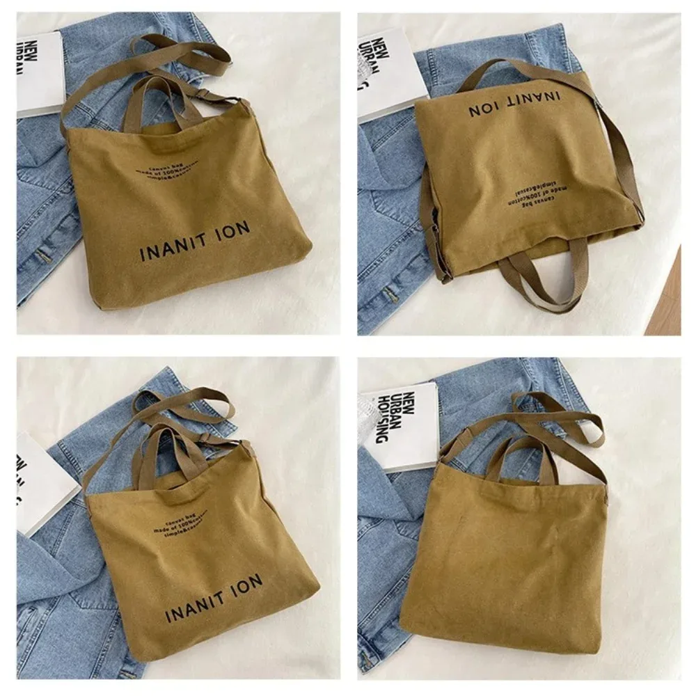 sac bandoulière minimaliste japonais en toile, épais et lavable, grande capacité, pour étudiants et usage quotidien