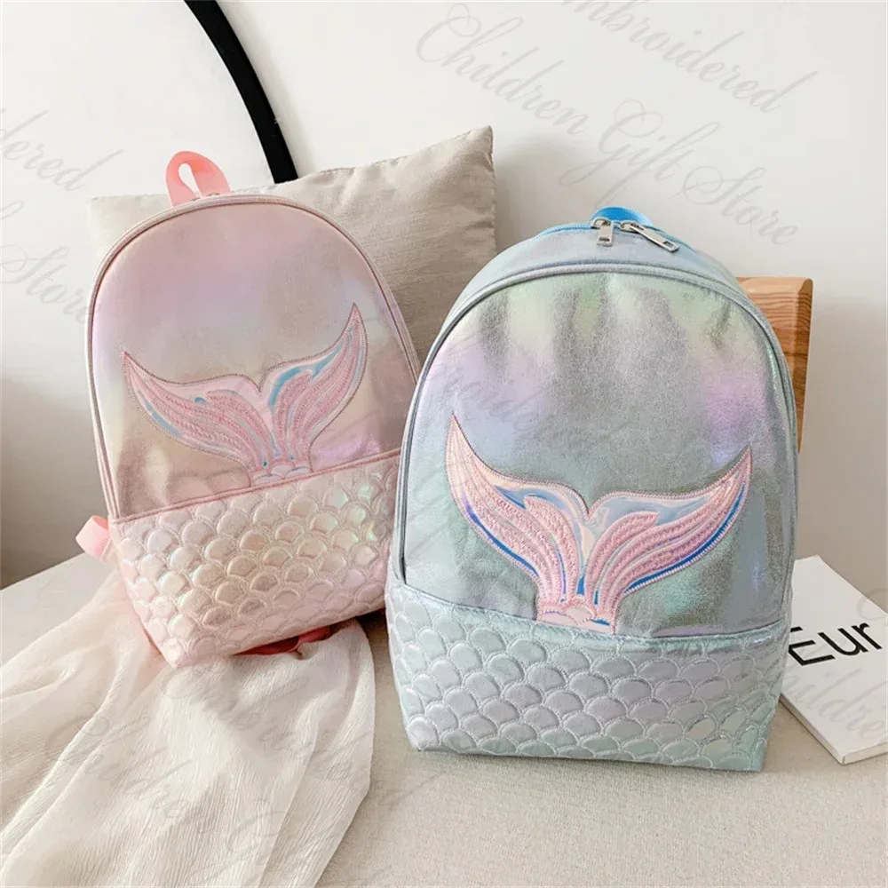sac d'école pour fille motif sirène mignon, personnalisable avec nom, sac à dos de voyage pour collations, nom brodé, sac cadeau pour enfants
