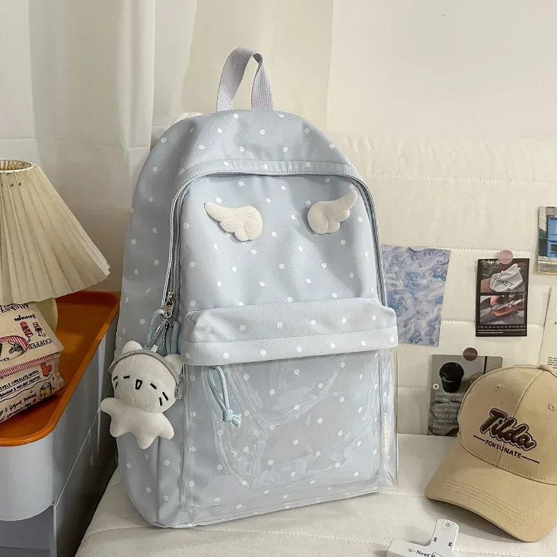 sac à dos bleu à pois, sac d'école classique unisexe, matériau en nylon, style jeune, capacité de 20 à 35 l, capacité pour ordinateur portable de 14 pouces