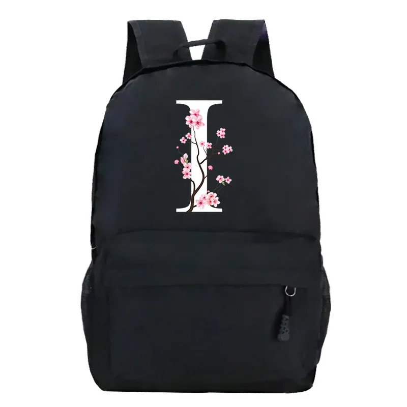sacs à dos d'école pour jeunes sakura fleur a-z alphabet grande capacité toile harajuku mode fermeture éclair esthétique épaules sacs noirs