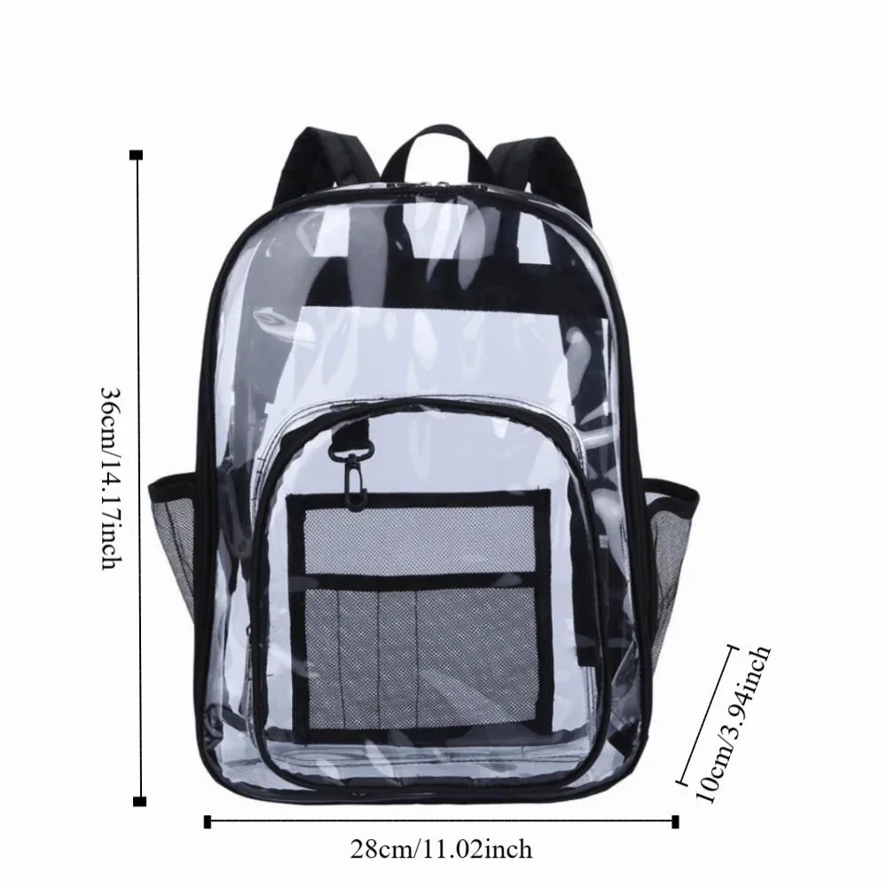sac à dos transparent en pvc, étanche, grande capacité, sac d'école pour étudiants, multi-poches, sac à bandoulière transparent de style coréen, voyage