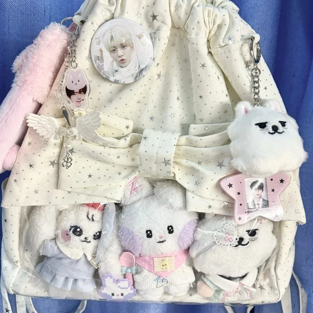 sac ita à cordon de serrage style étoile japonaise ulzzang, sac à poupées, nœud, grand sac à dos polyvalent pour femme, idéal pour les trajets quotidiens, sac ita mignon et adorable