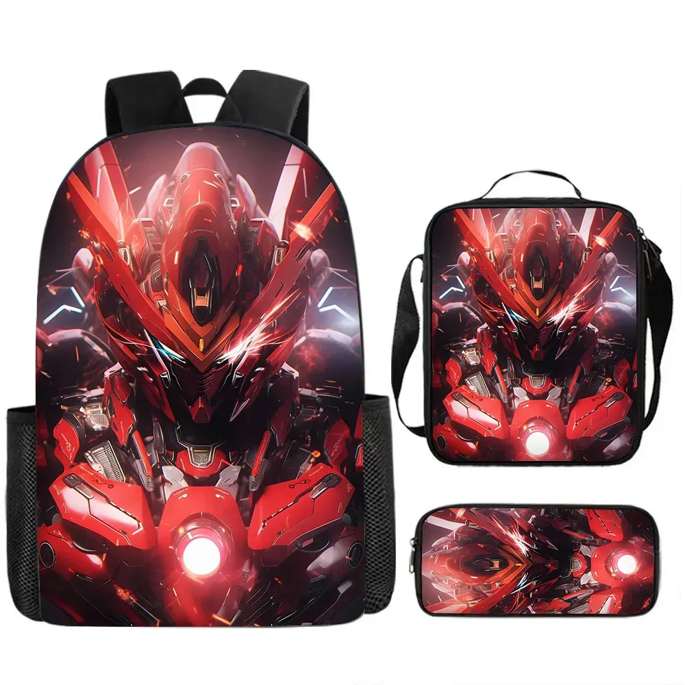 sacs d'école de luxe originaux et cool de style mécanique, imprimés en 3d, lot de 3 pièces : sac à dos pour ordinateur portable, sac à déjeuner et trousse à crayons