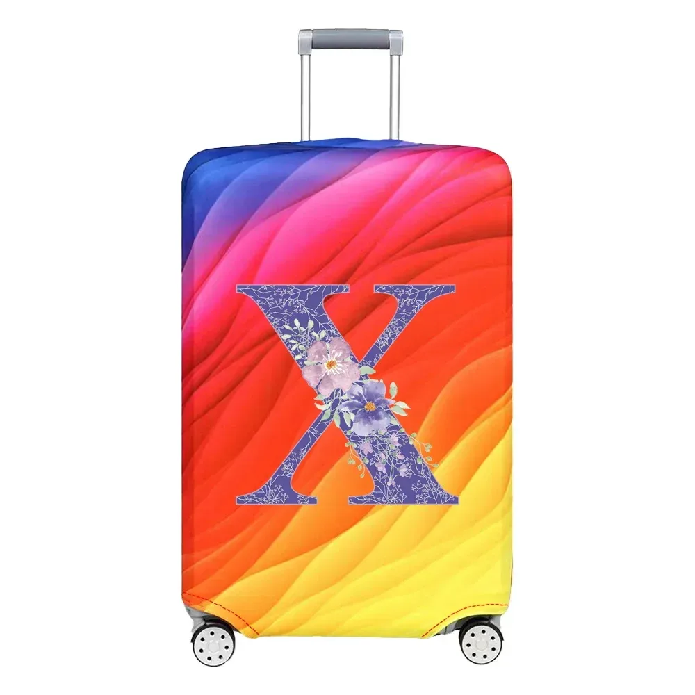 housse de protection pour bagages en tissu extensible, housse anti-poussière, anti-rayures, valise pour sac de 18 à 32 pouces, motif de lettres de fleurs violettes