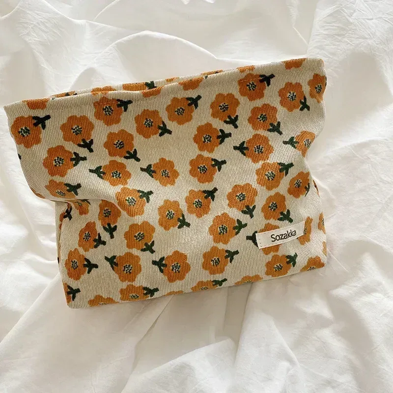 sac à cosmétiques pour femmes, pochette brodée marguerite florale, trousse de toilette de voyage coréenne, pochette de maquillage de beauté, trousse à crayons organisateur