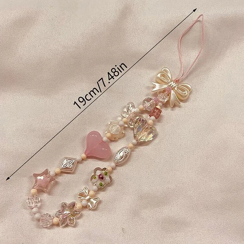 chaîne de téléphone, cordon de sac, porte-clés, breloque de sac à dos, cadeau, version coréenne, avec motifs fleurs de cerisier roses, nœuds d'amour et perles