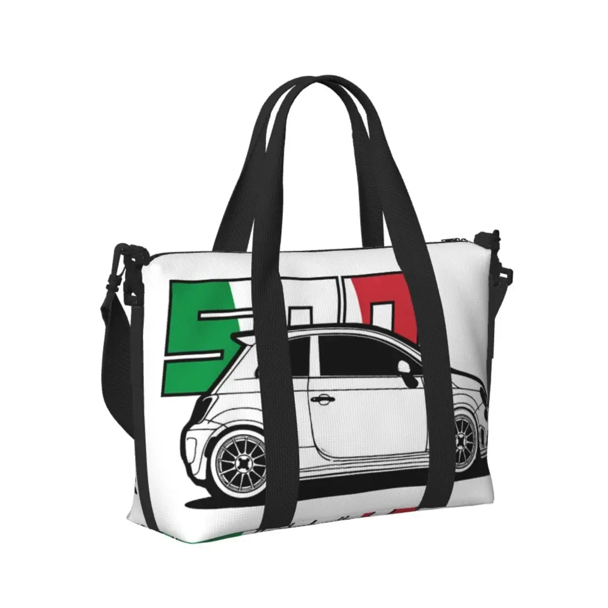 sac de voyage de plage personnalisé fiat 500 abarth, fourre-tout de grande capacité pour salle de sport, yoga, sac à bandoulière de shopping pour femmes