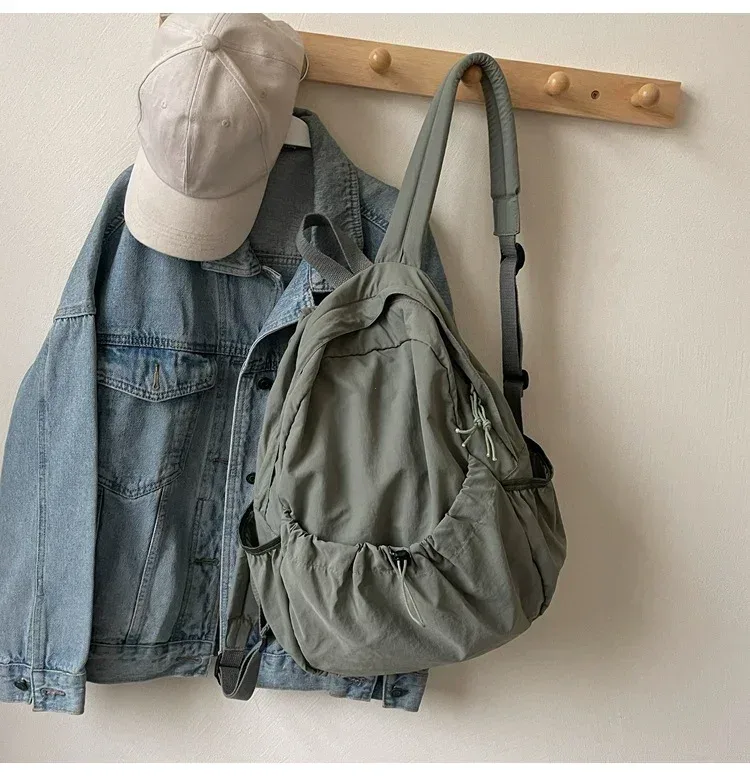 sac dos nylon beige pliant grande capacité voyage étudiant lycée scolaire pli cartable sac dos
