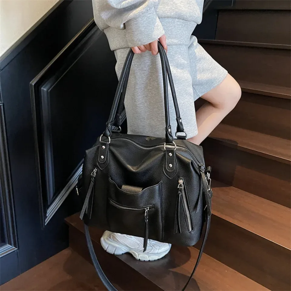 sac à bandoulière en cuir souple de haute qualité pour femmes, marque de luxe, design décontracté, usage quotidien, fourre-tout décontracté, style hiver
