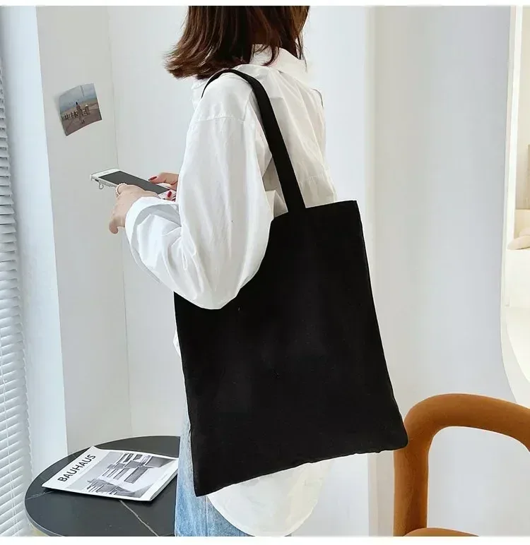 sac à bandoulière de grande capacité en toile noire et blanche, fourre-tout pliable en coton écologique, sac de shopping réutilisable, diy