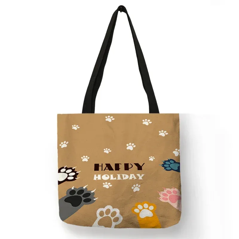 sac fourre-tout décontracté mignon animal de compagnie noir patte de chat imprimé femmes sac à bandoulière sac à main dames eco réutilisable shopper sacs pour l'épicerie