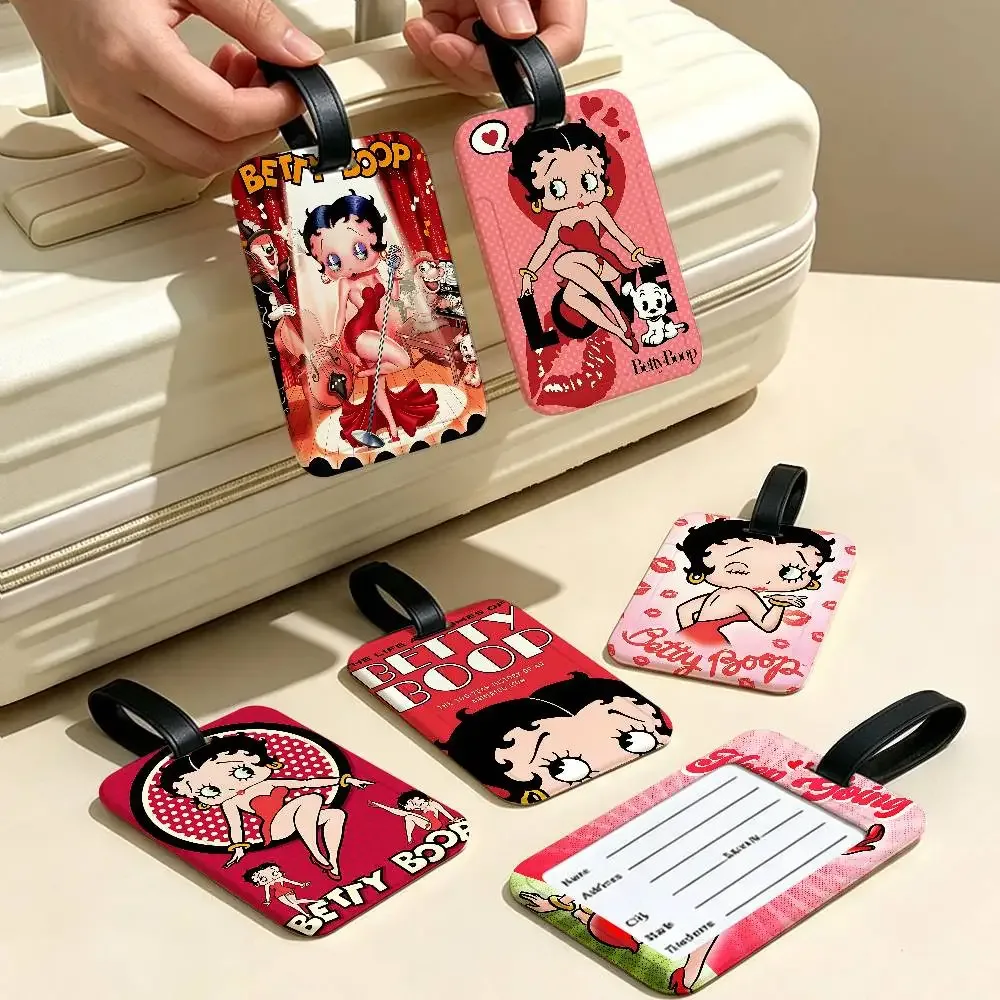 étiquette de bagage anti-perte en pvc avec motif de dessin animé b-betty b-boop, porte-carte d'identité, étiquette de nom pour voyage en plein air.