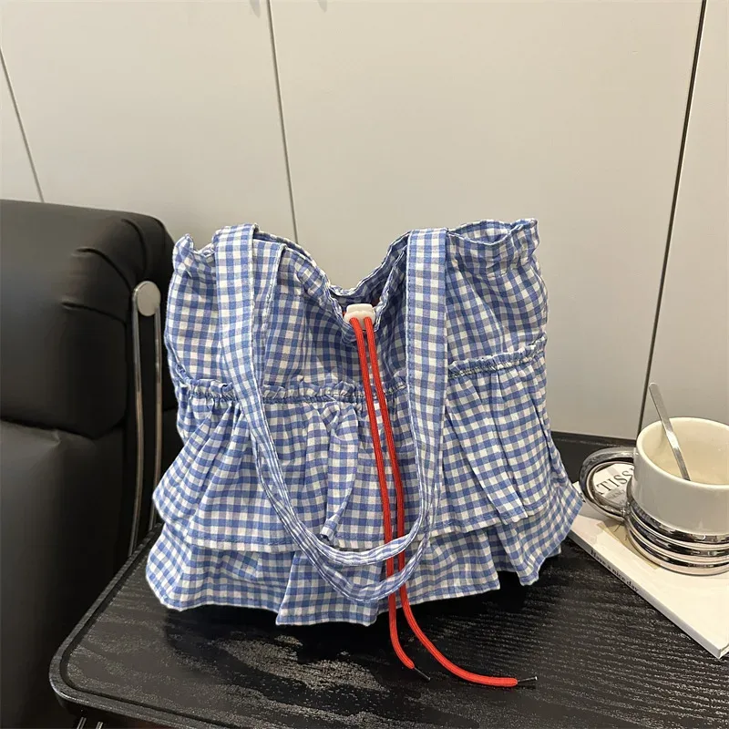 sac fourre-tout à volants pour femmes, sac à main à cordon de serrage, sacs à bandoulière en toile à la mode sacs coréens de grande capacité bolsos de mujer
