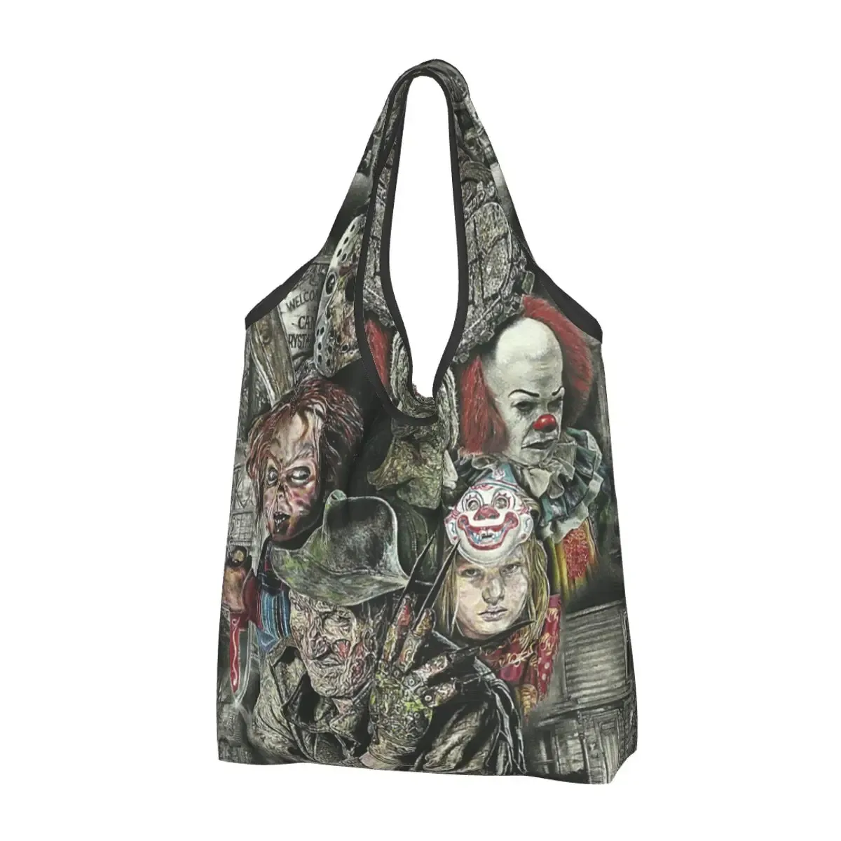 sac à provisions réutilisable personnalisé pour femme, sac fourre-tout portable, sacs d'épicerie, halloween, film d'horreur, rick