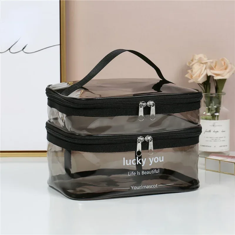 sac à cosmétiques de bain en pvc transparent imperméable pour femmes, trousse de maquillage de voyage avec fermeture éclair, organisateur de lavage de beauté, kit de rangement de toilette