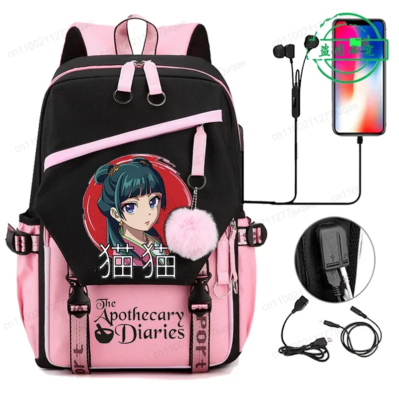retour à l'école sac à dos pour filles garçons adolescent les journaux d'apothicaire maomao mode usb sacs d'école voyage sacs à dos mochila