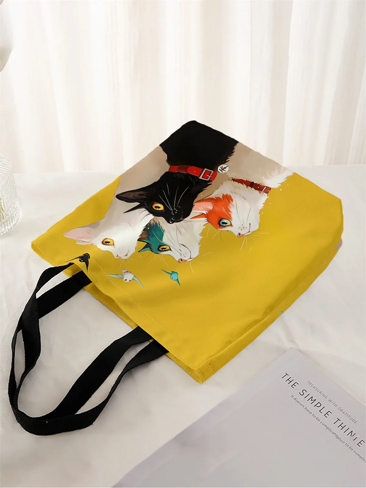 1 pièce, sac à main motif chat empilé, sac à main réutilisable et tendance, sac à main multifonctionnel, sac de shopping en toile imprimée