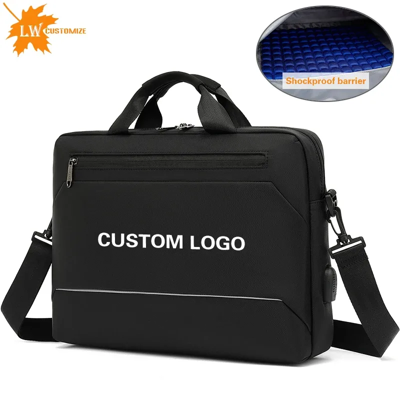 Sac à main avec logo personnalisé pour homme, pochette pour ordinateur portable, sac pour ordinateur portable, étanche, travail, affaires, décontracté, étui à bombes, initié, vente en gros