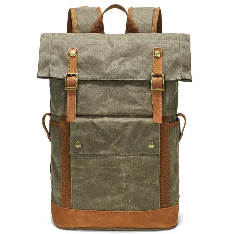sac à dos vintage en toile cirée imperméable pour homme, sac à dos de camping, sac à dos de voyage, sac pour ordinateur portable 16 pouces, sacs d'école pour étudiants