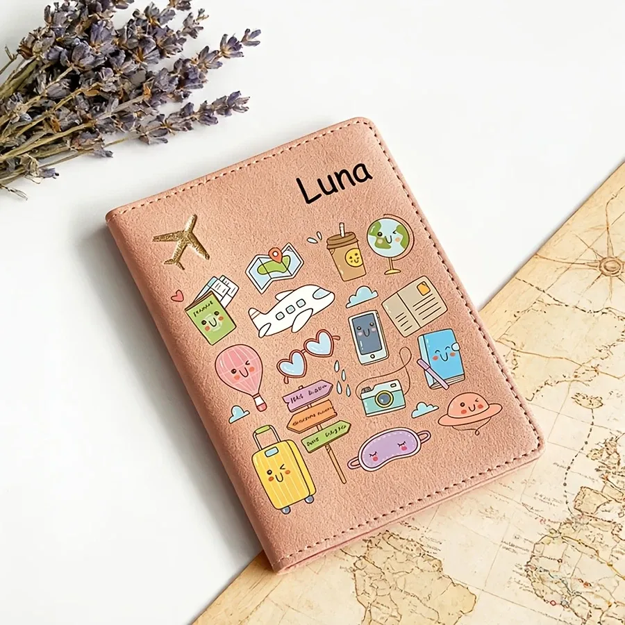 porte-passeport personnalisé avec nom et texte - étui de voyage mignon à motif de dessin animé, léger avec fermeture facile