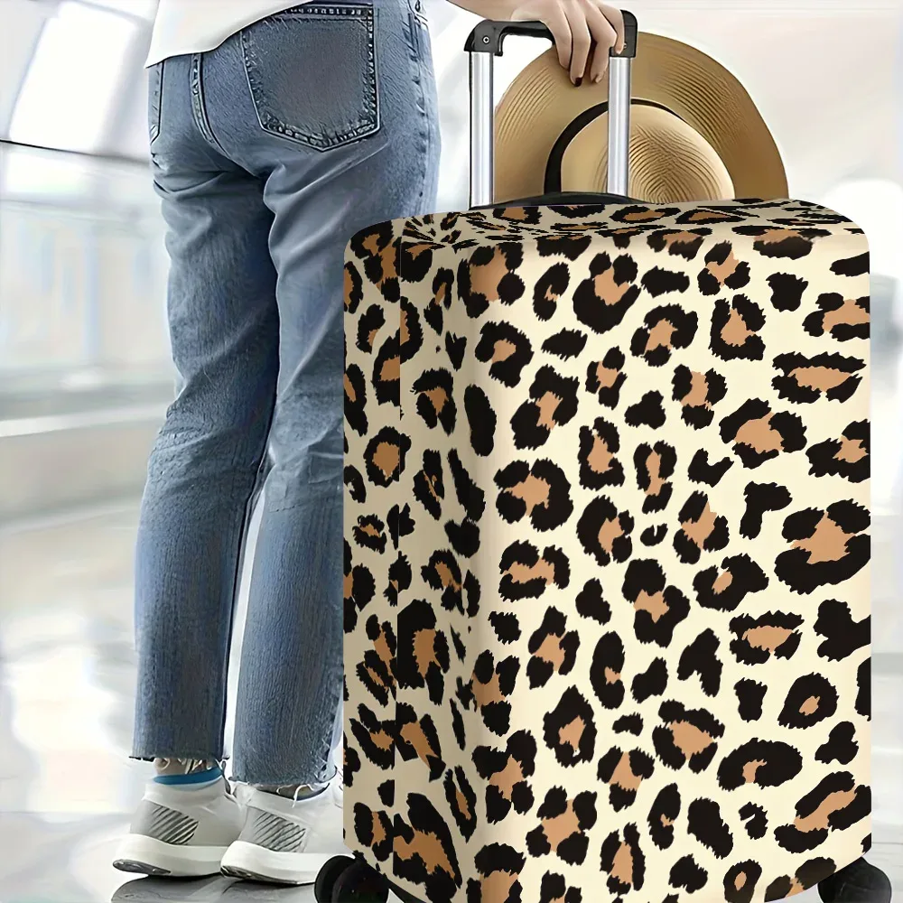 1 housse de protection pour bagages motif léopard, pour bagages de 18 à 32 pouces ; accessoires de voyage anti-poussière et élastiques pour protéger efficacement vos bagages