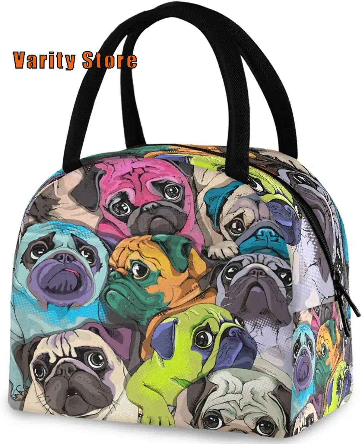 pop art pdpdogs-sac fourre-tout à déjeuner réutilisable avec poche avant, sac isotherme thermique isolé pour la rentrée scolaire, le travail, le pique-nique