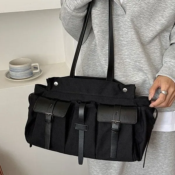 grand sac fourre-tout décontracté en toile pour femme, sac à bandoulière grande capacité, sac à main vert armée adapté à tous les adultes, idéal pour les trajets quotidiens