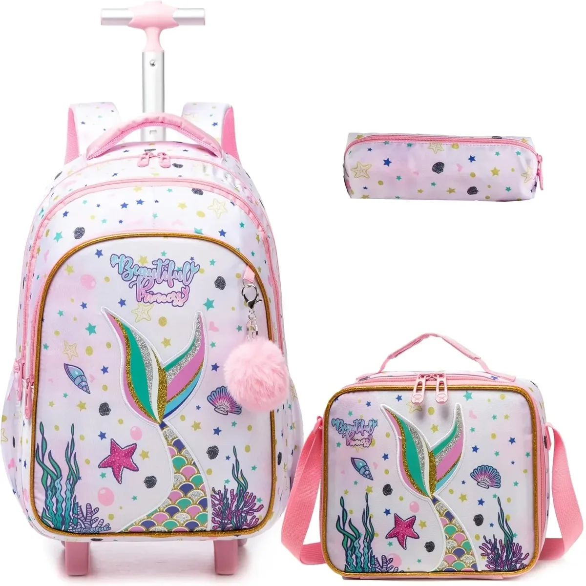 sac à dos à roulettes avec ruban nœud papillon pour enfants, sacs à dos mignons pour filles, sac à roulettes pour élèves du primaire