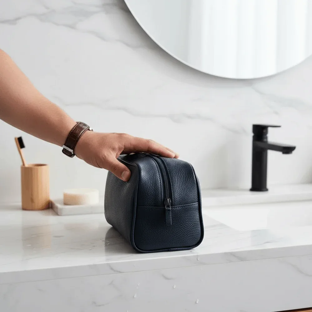 nouvelle trousse de toilette en cuir grande capacité avec fermeture éclair, sac de voyage portable, trousse de maquillage lavable en pu, rangement cosmétique