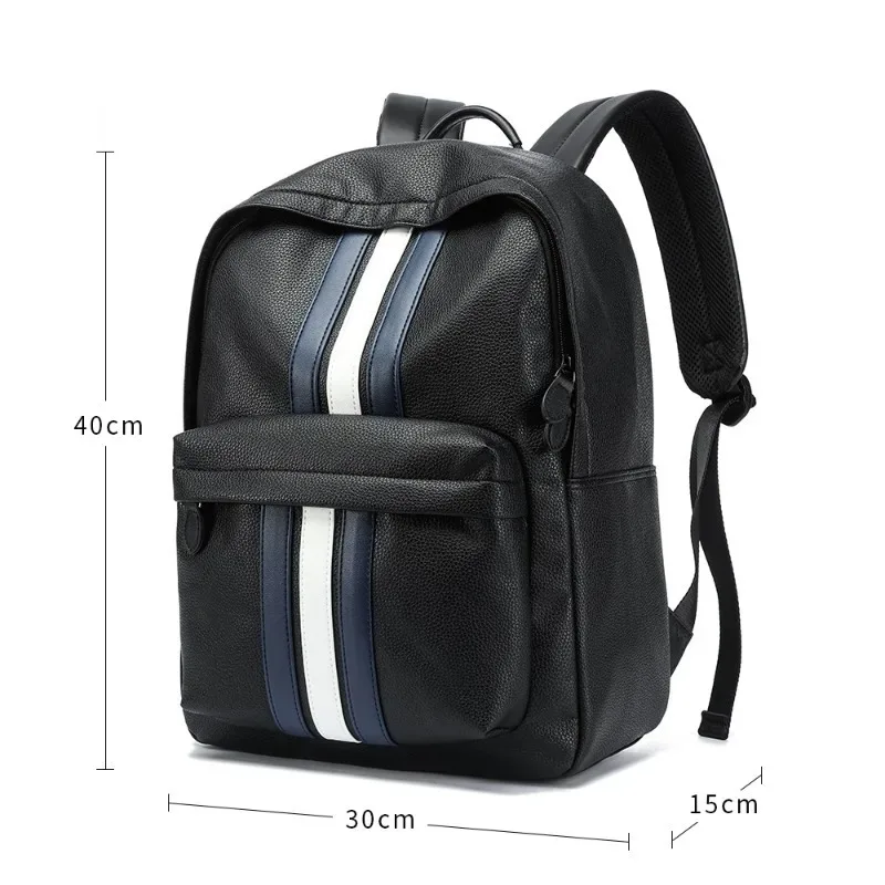 sac à dos rayé de luxe pour hommes, sac à dos d'affaires en cuir pu pour hommes, sacs pour ordinateur portable de 14 pouces, sac à dos de grande capacité, cartable