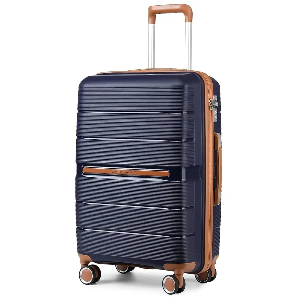 valise rigide de voyage britannique, bagage à main, matériau 100% pp, 8 roues tournantes, serrure tsa, beige, chariot