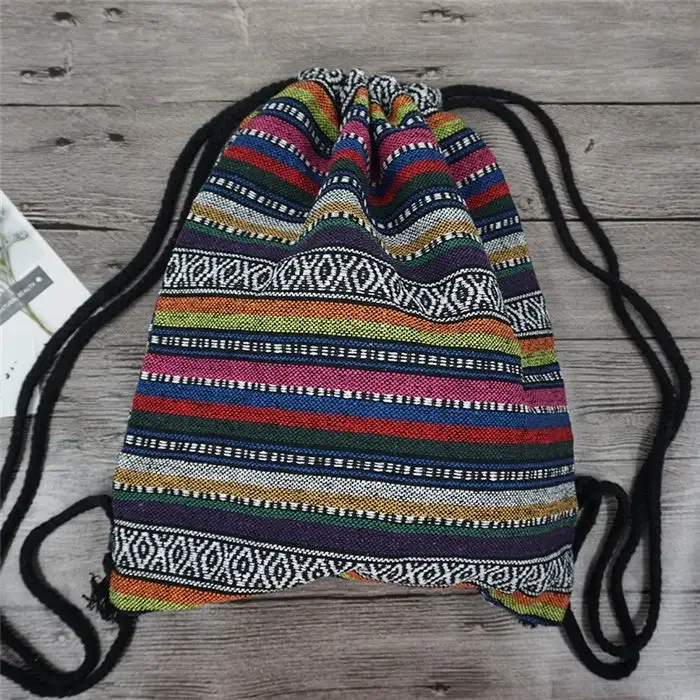 sac à dos en tissu pour femme 2026, style bohème chic, ethnique, tribal, ibiza, gypsy, aztec, doux, marron, avec cordon de serrage