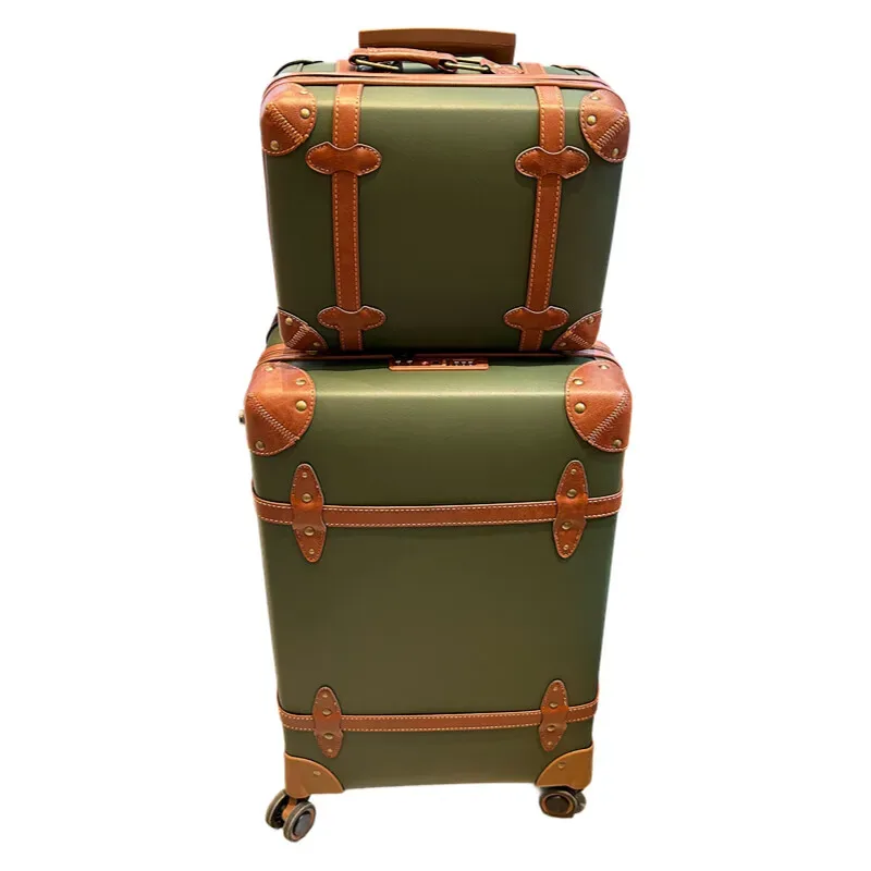 valise vintage en cuir pu pour femmes, design rétro, 20 pouces, bagage à main 24/28 pouces, coffre à bagages à carreaux, roues spinner, serrure tsa durable