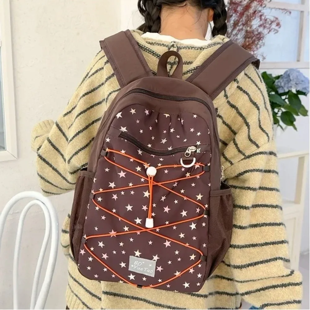 sac à dos d'extérieur tendance en nylon, résistant à l'usure, imprimé étoiles, style coréen, grande capacité, pour femmes et étudiants