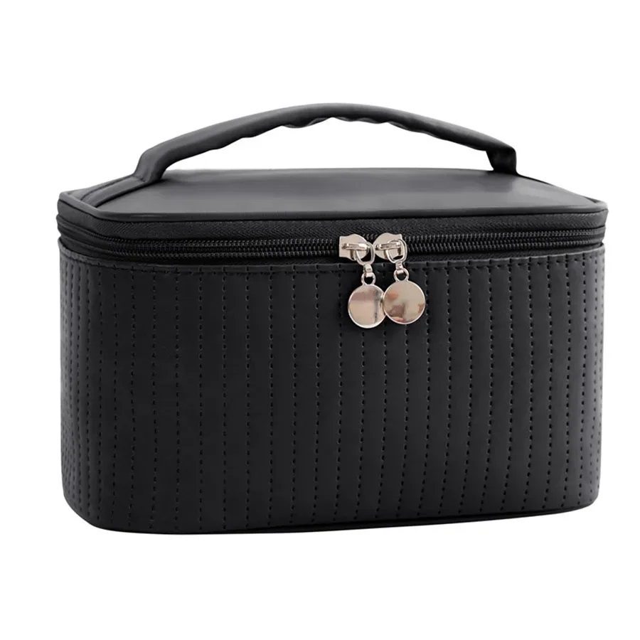 nouvelles trousses de maquillage en cuir pu pour femmes, trousse de toilette de voyage, couleur unie, grande capacité, boîte organisatrice de maquillage, trousse à cosmétiques