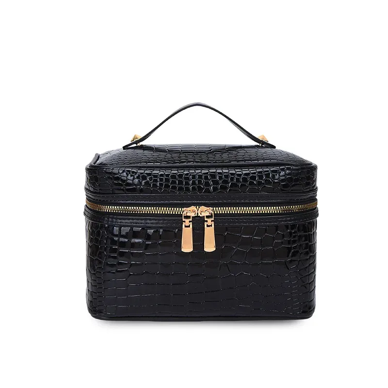 sac de maquillage à grande capacité à motif crocodile, sac de rangement cosmétique pour homme et femme, trousse de toilette, style nordique, matériau pu