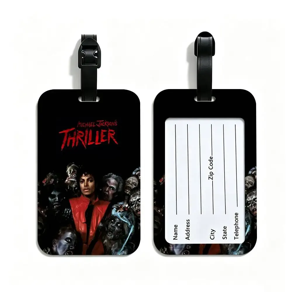 étiquette de bagage m-michael jackson en pvc, étui pour carte d'information, marqueur anti-perte pour sac à dos