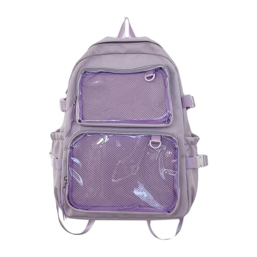 fenêtres claires mode femmes sacs à dos pour femmes adolescents bricolage badge jk broche affichage sac à dos solide multi poches ita sacs
